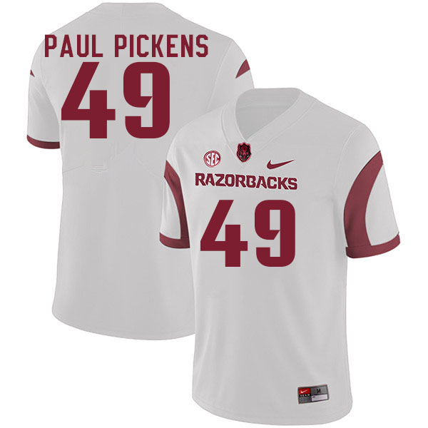 Men #49 John Paul Pickens Arkansas Razorback College Football Jerseys Stitched Sale-White - Click Image to Close